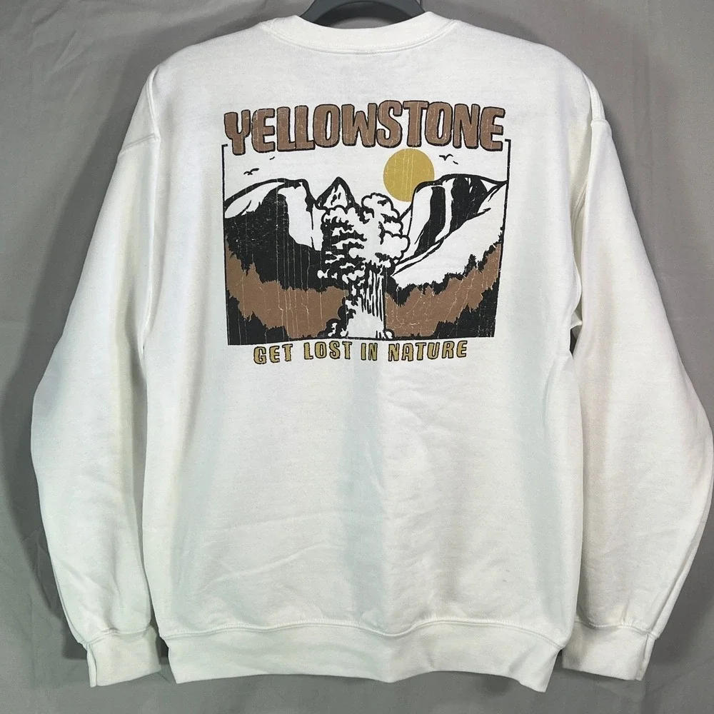 Yellowstone Graphic Sweatshirt M Get Lost in Nature Retro Outdoors Cozy Pullover - Picture 1 of 9